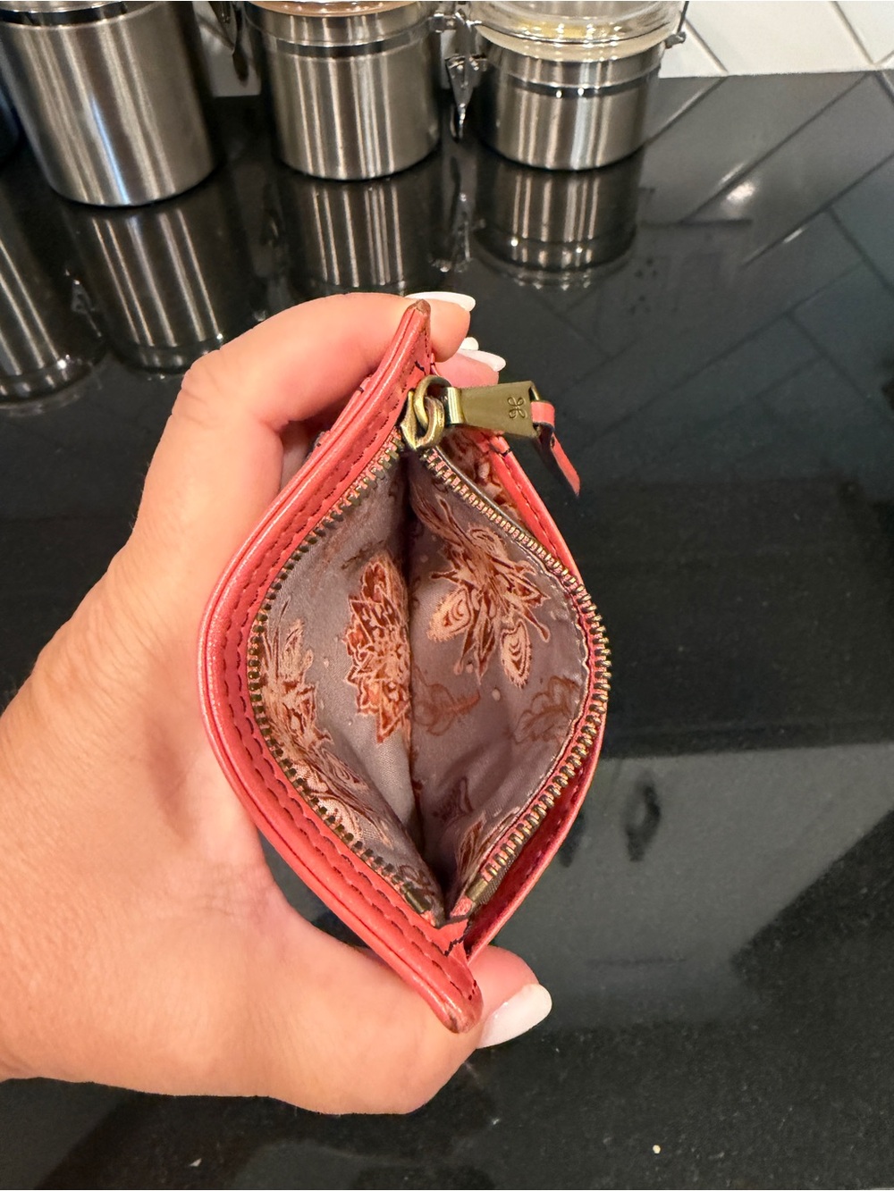 HOBO Coral Pink Leather Card Case with Zip Pocket - Picture 3 of 3